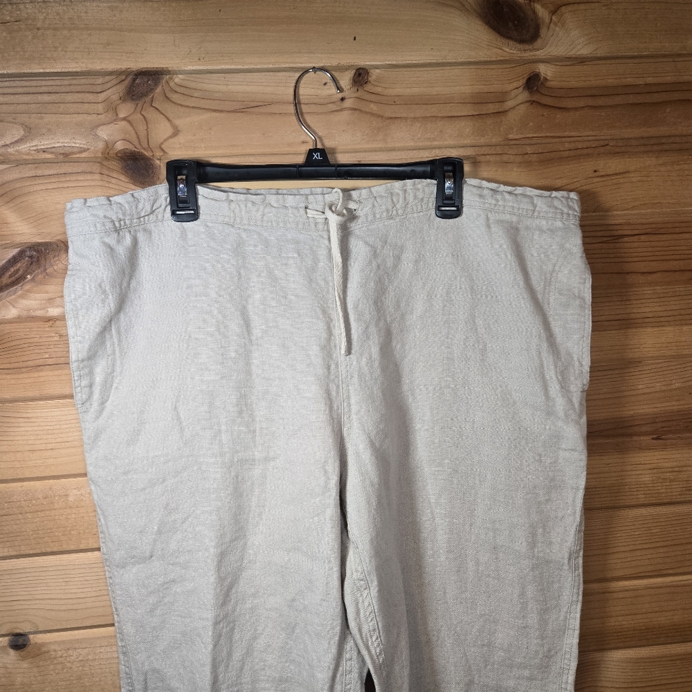 Island Importer Linen Wide Leg Pants Beige Womens Large/XL  Beachy Coastal Boho